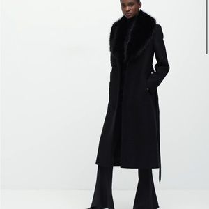 mango wool coat with detachable fur effect collar NWT